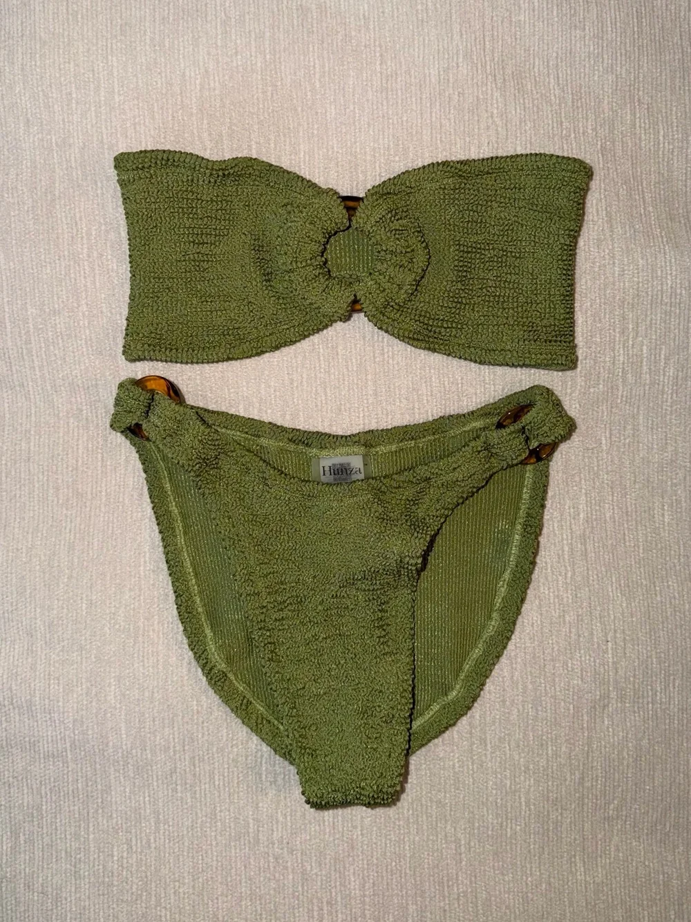 Hunza G Green Gloria Two Piece Bikini Set Swimwear One Size Moss Stretch